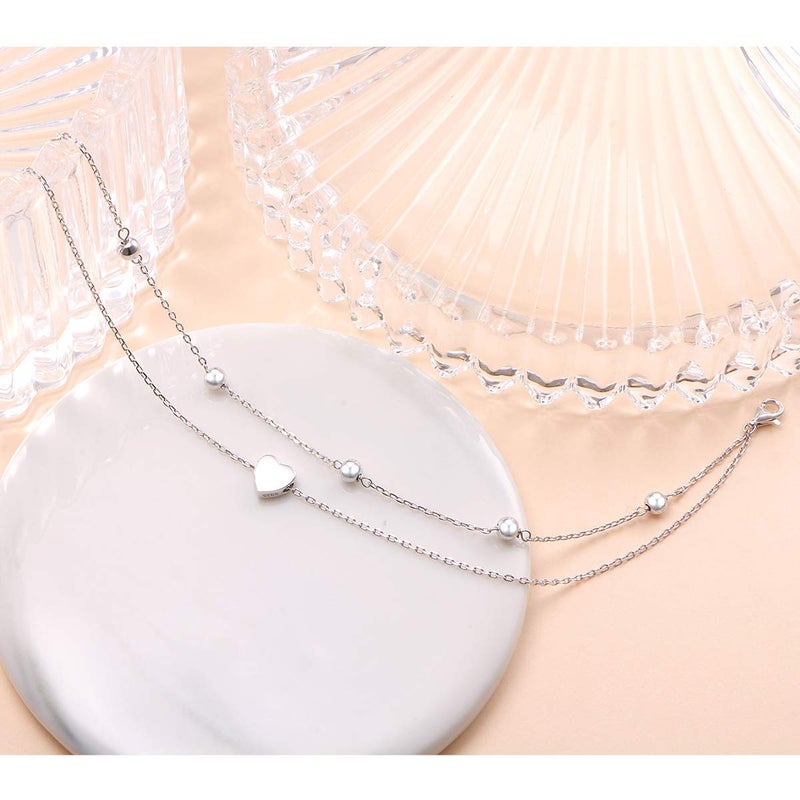 FLYOW Anklet for Women S925 Sterling Silver Adjustable Foot Beaded Heart Charm Ankle Bracelet Anklets Jewelry - Image 4